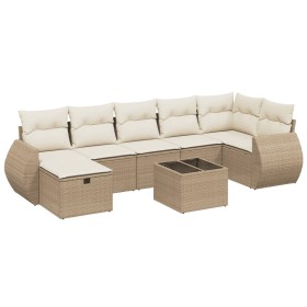 vidaXL 8-tlg. Garten-Sofagarnitur mit Kissen Beige Poly Rattan