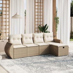 vidaXL 5-tlg. Garten-Sofagarnitur mit Kissen Beige Poly Rattan