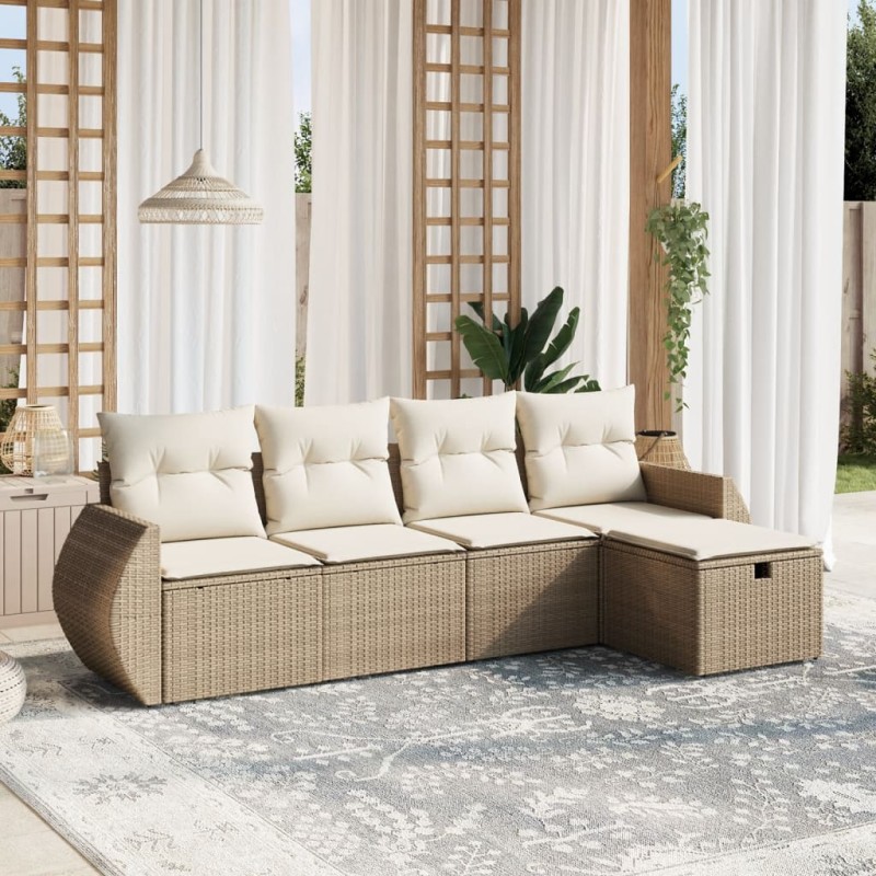 vidaXL 5-tlg. Garten-Sofagarnitur mit Kissen Beige Poly Rattan vidaXL 5-tlg. Garten-Sofagarnitur mit Kissen Beige Poly Rattan