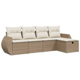 vidaXL 5-tlg. Garten-Sofagarnitur mit Kissen Beige Poly Rattan