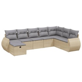 vidaXL 8-tlg. Garten-Sofagarnitur mit Kissen Beige Poly Rattan