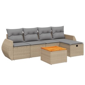vidaXL 6-tlg. Garten-Sofagarnitur mit Kissen Beige Poly Rattan