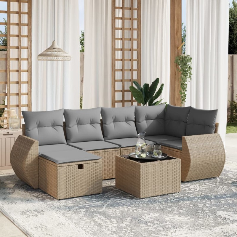 vidaXL 7-tlg. Garten-Sofagarnitur mit Kissen Beige Poly Rattan vidaXL 7-tlg. Garten-Sofagarnitur mit Kissen Beige Poly Rattan