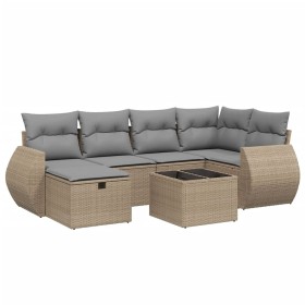 vidaXL 7-tlg. Garten-Sofagarnitur mit Kissen Beige Poly Rattan