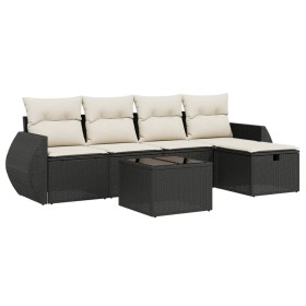 vidaXL 6-tlg. Garten-Sofagarnitur mit Kissen Schwarz Poly Rattan