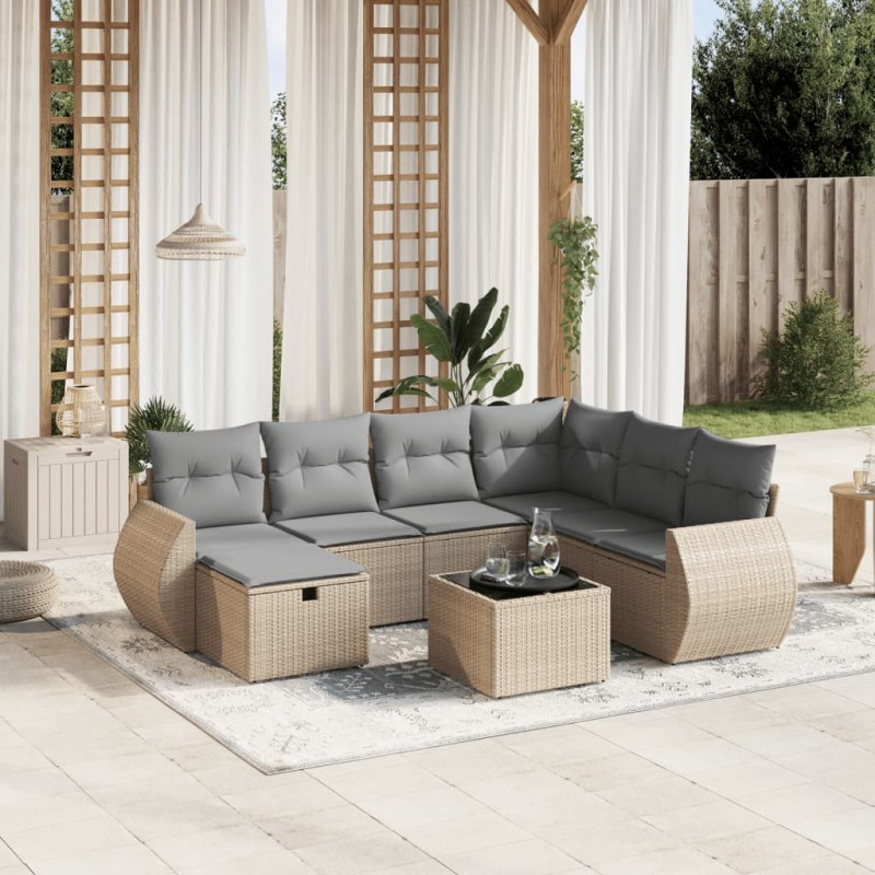 vidaXL 8-tlg. Garten-Sofagarnitur mit Kissen Beige Poly Rattan vidaXL 8-tlg. Garten-Sofagarnitur mit Kissen Beige Poly Rattan