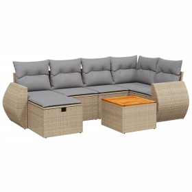 vidaXL 7-tlg. Garten-Sofagarnitur mit Kissen Beige Poly Rattan