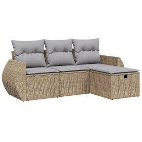 vidaXL 4-tlg. Garten-Sofagarnitur mit Kissen Beigemischung Poly Rattan