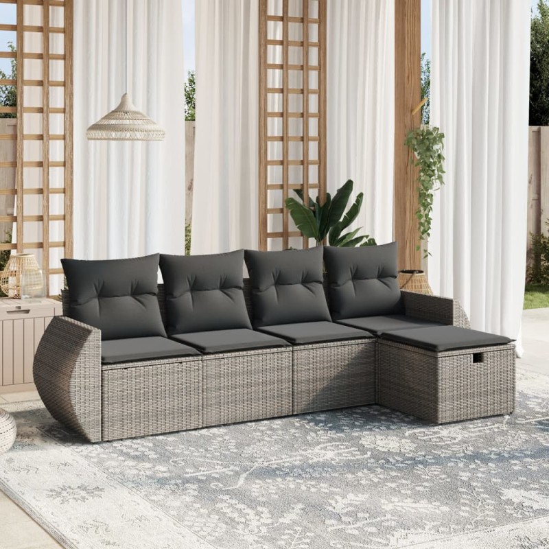 vidaXL 5-tlg. Garten-Sofagarnitur mit Kissen Grau Poly Rattan vidaXL 5-tlg. Garten-Sofagarnitur mit Kissen Grau Poly Rattan