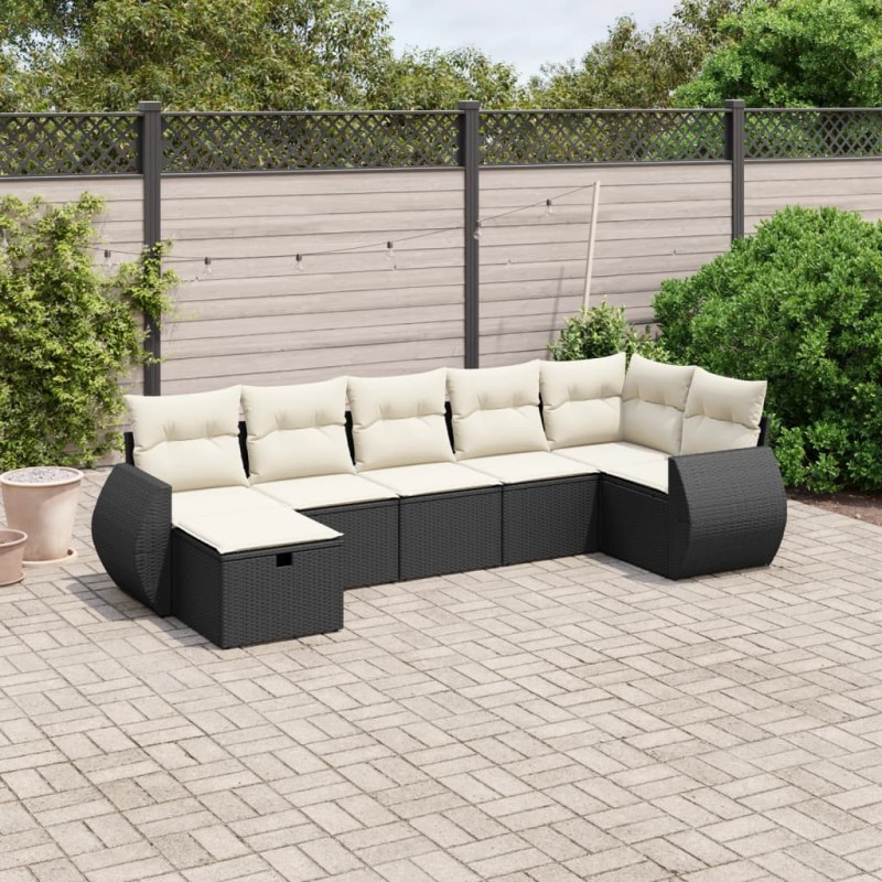 vidaXL 7-tlg. Garten-Sofagarnitur mit Kissen Schwarz Poly Rattan vidaXL 7-tlg. Garten-Sofagarnitur mit Kissen Schwarz Poly Rattan
