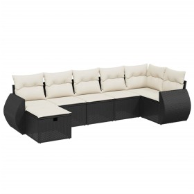 vidaXL 7-tlg. Garten-Sofagarnitur mit Kissen Schwarz Poly Rattan