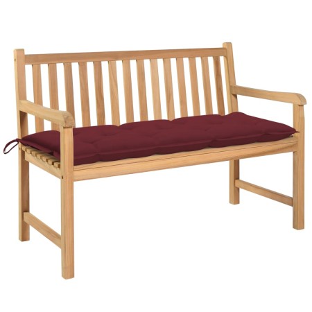 vidaXL Gartenbank mit Weinroter Auflage 120 cm Massivholz Teak 
