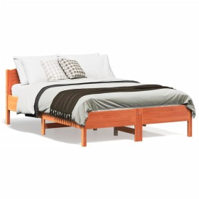 vidaXL Massivholzbett mit Kopfteil Wachsbraun 135x190 cm Kiefer