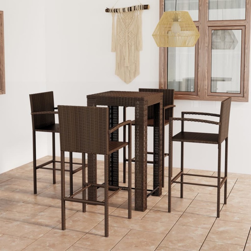 5-tlg. Garten-Bar-Set mit Armlehnen Poly Rattan Braun 5-tlg. Garten-Bar-Set mit Armlehnen Poly Rattan Braun