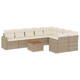 vidaXL 10-tlg. Garten-Sofagarnitur mit Kissen Beige Poly Rattan