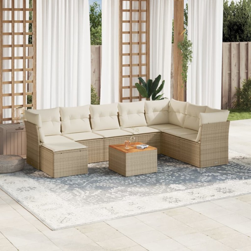 vidaXL 9-tlg. Garten-Sofagarnitur mit Kissen Beige Poly Rattan vidaXL 9-tlg. Garten-Sofagarnitur mit Kissen Beige Poly Rattan