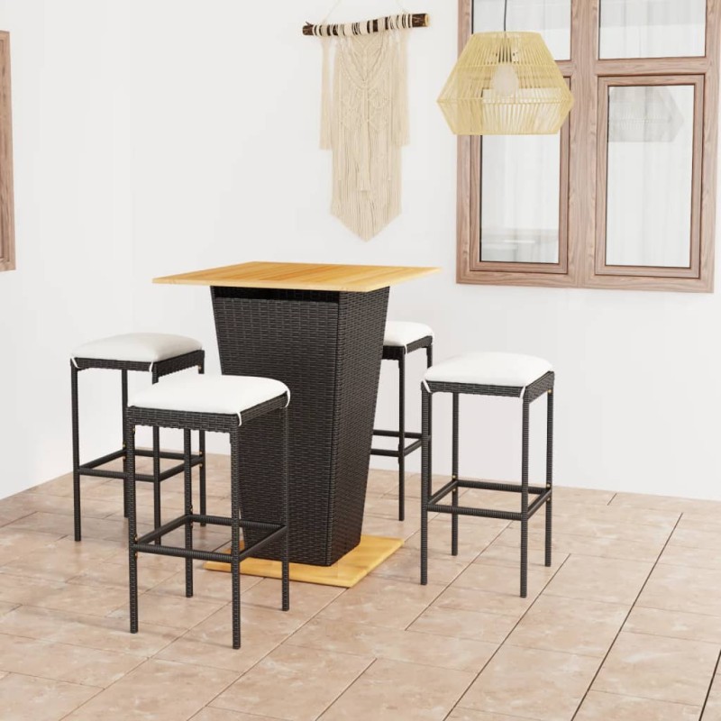 5-tlg. Gartenbar-Set mit Kissen Poly Rattan Schwarz 5-tlg. Gartenbar-Set mit Kissen Poly Rattan Schwarz