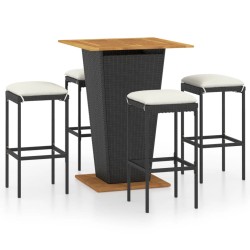 5-tlg. Gartenbar-Set mit Kissen Poly Rattan Schwarz