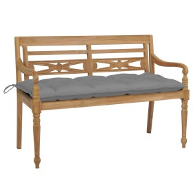 vidaXL Batavia-Gartenbank mit Grauem Kissen 120 cm Teak Massivholz