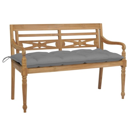 vidaXL Batavia-Gartenbank mit Grauem Kissen 120 cm Teak Massivholz
