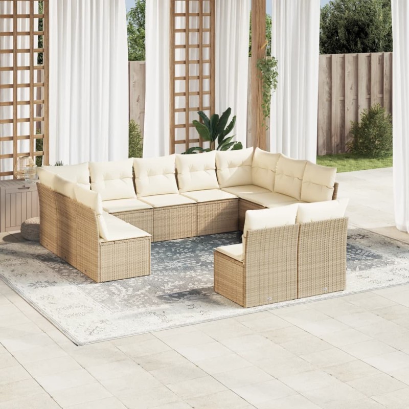 vidaXL 11-tlg. Garten-Sofagarnitur mit Kissen Beige Poly Rattan vidaXL 11-tlg. Garten-Sofagarnitur mit Kissen Beige Poly Rattan