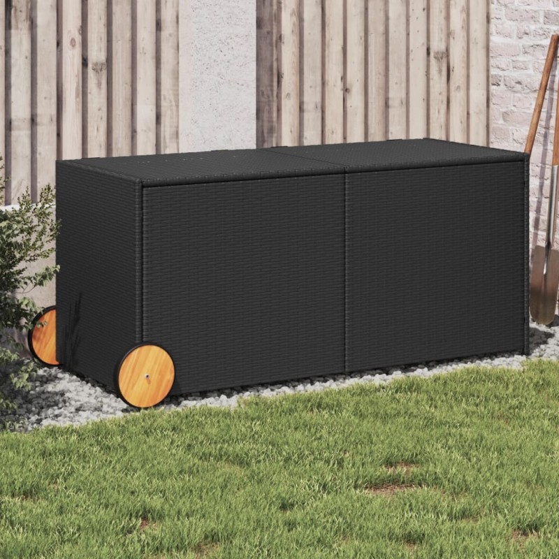 vidaXL Gartentruhe mit Rollen Schwarz 283L Poly Rattan vidaXL Gartentruhe mit Rollen Schwarz 283L Poly Rattan