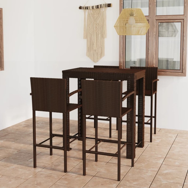 5-tlg. Garten-Bar-Set mit Armlehnen Poly Rattan Braun 5-tlg. Garten-Bar-Set mit Armlehnen Poly Rattan Braun