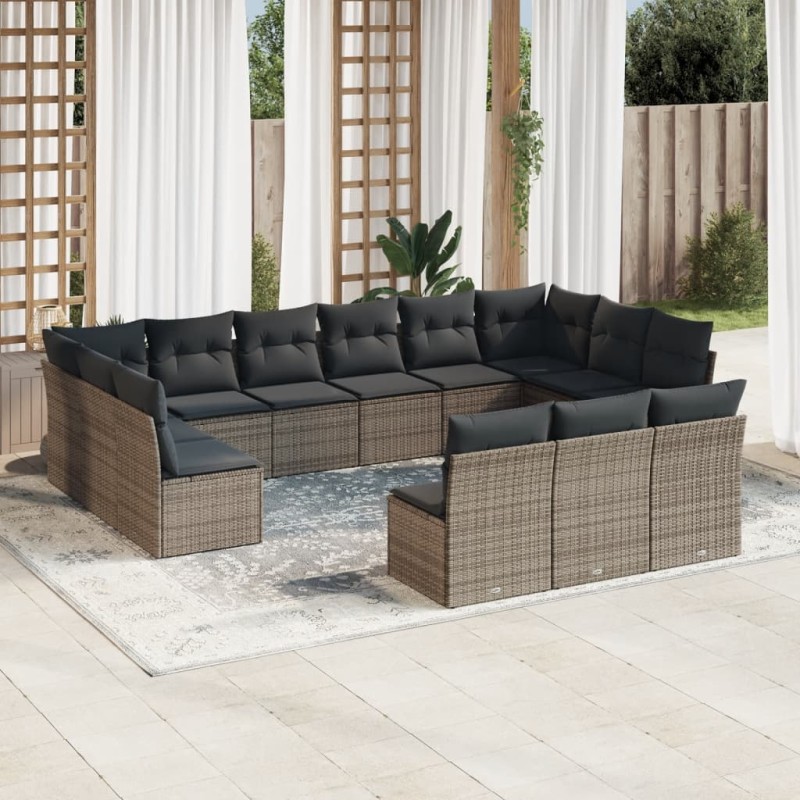 vidaXL 13-tlg. Garten-Sofagarnitur mit Kissen Grau Poly Rattan vidaXL 13-tlg. Garten-Sofagarnitur mit Kissen Grau Poly Rattan