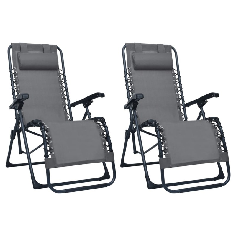 vidaXL Klappbare Liegestühle 2 Stk. Grau Textilene vidaXL Klappbare Liegestühle 2 Stk. Grau Textilene