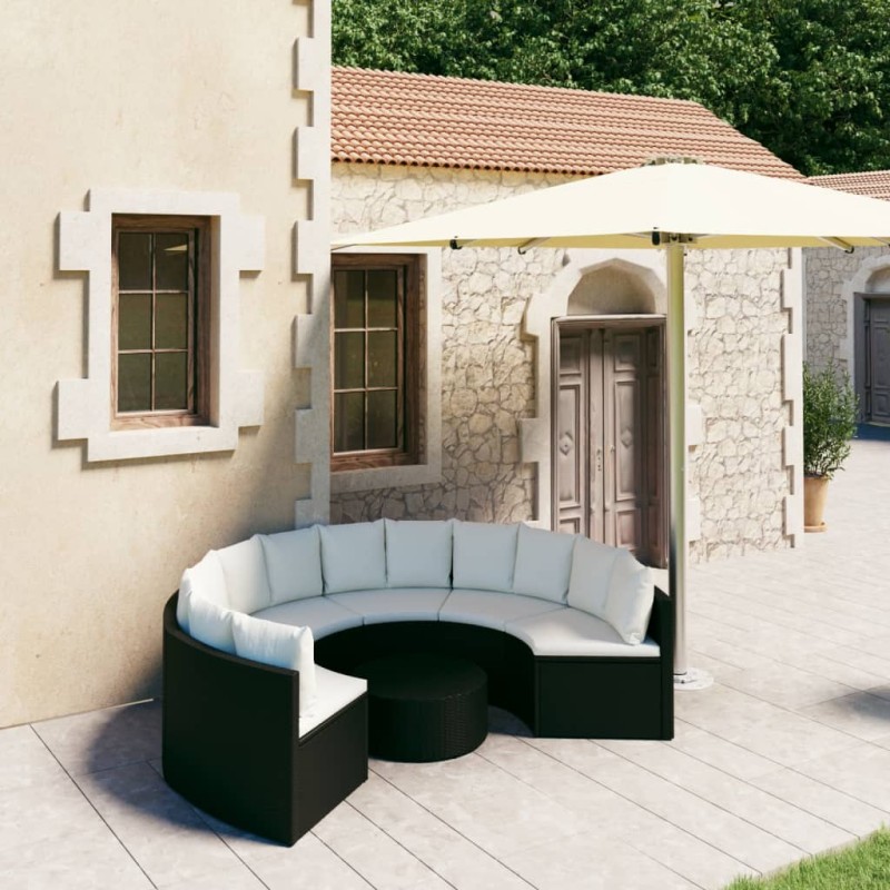 7-tlg. Garten-Sofagarnitur mit Auflagen Poly Rattan Schwarz 7-tlg. Garten-Sofagarnitur mit Auflagen Poly Rattan Schwarz