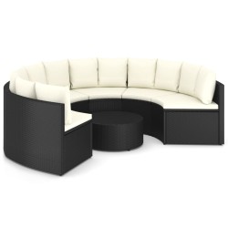 7-tlg. Garten-Sofagarnitur mit Auflagen Poly Rattan Schwarz