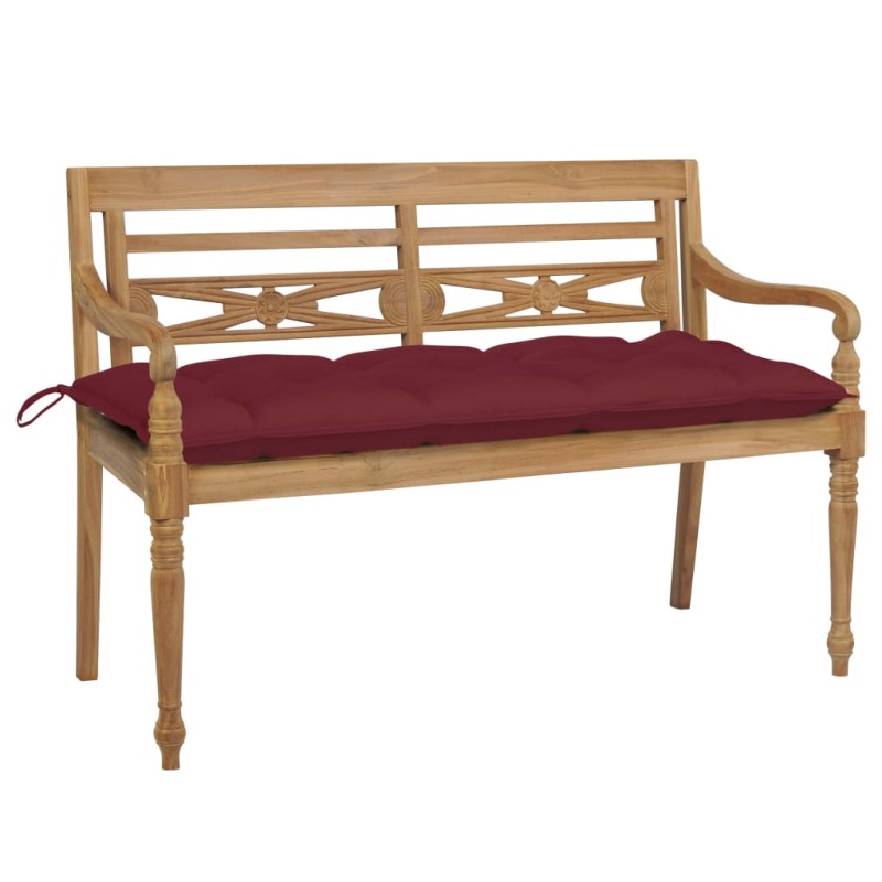 vidaXL Batavia-Gartenbank mit Weinrotem Kissen 120 cm Teak Massivholz vidaXL Batavia-Gartenbank mit Weinrotem Kissen 120 cm Teak Massivholz