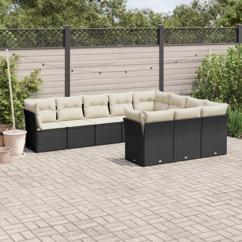 vidaXL 10-tlg. Garten-Sofagarnitur mit Kissen Schwarz Poly Rattan vidaXL 10-tlg. Garten-Sofagarnitur mit Kissen Schwarz Poly Rattan