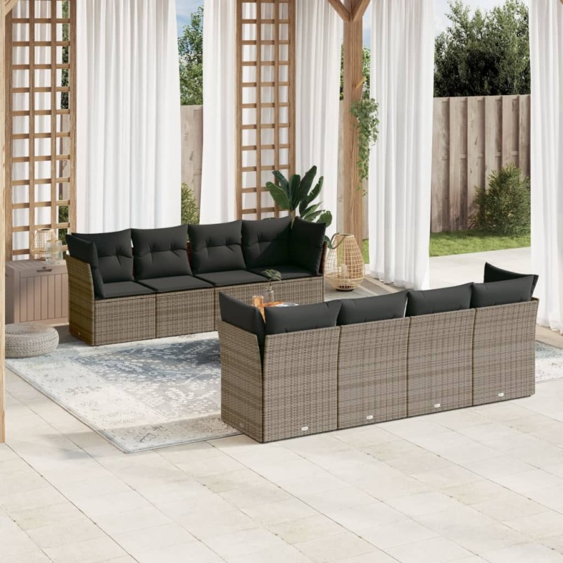 vidaXL 9-tlg. Garten-Sofagarnitur mit Kissen Grau Poly Rattan vidaXL 9-tlg. Garten-Sofagarnitur mit Kissen Grau Poly Rattan