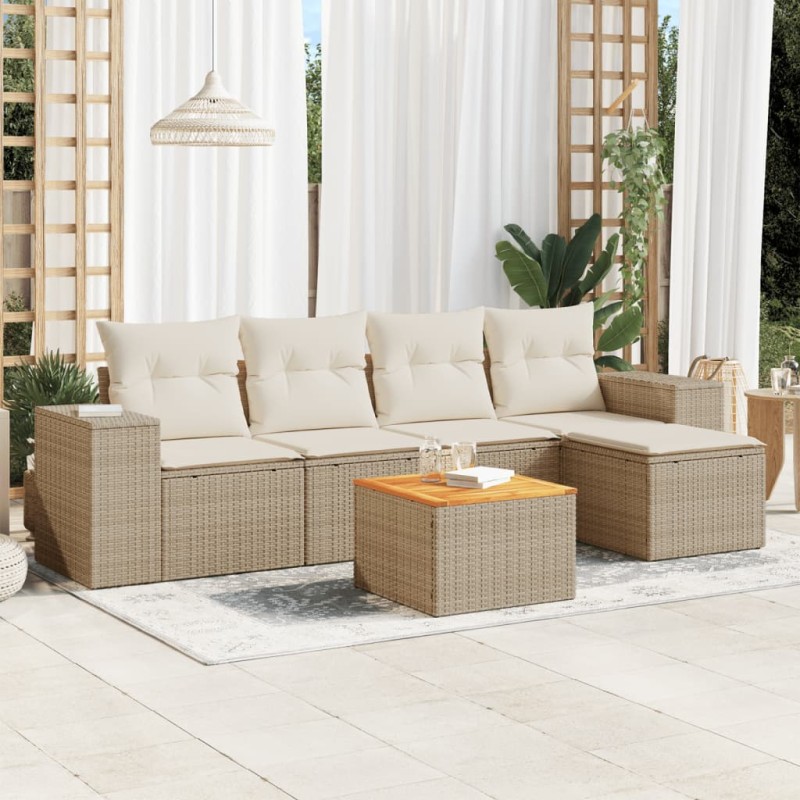 vidaXL 6-tlg. Garten-Sofagarnitur mit Kissen Beige Poly Rattan vidaXL 6-tlg. Garten-Sofagarnitur mit Kissen Beige Poly Rattan