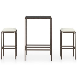 3-tlg. Gartenbar-Set mit Kissen Poly Rattan Braun