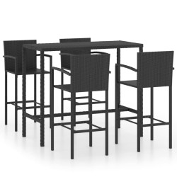 vidaXL 5-tlg. Gartenbar-Set Poly Rattan Schwarz