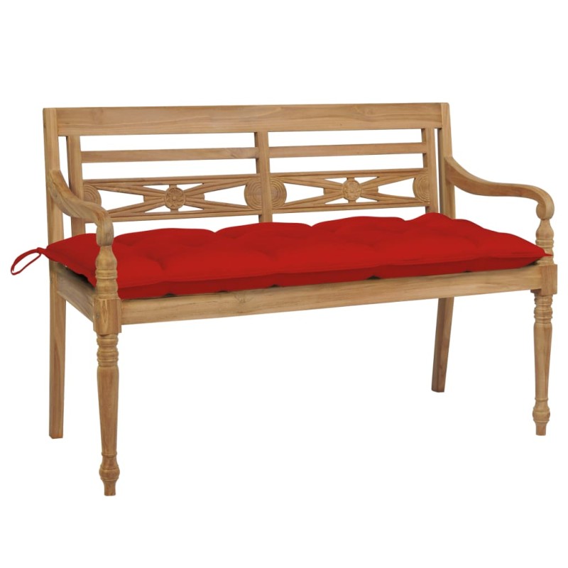 vidaXL Batavia-Gartenbank mit Rotem Kissen 120 cm Teak Massivholz vidaXL Batavia-Gartenbank mit Rotem Kissen 120 cm Teak Massivholz