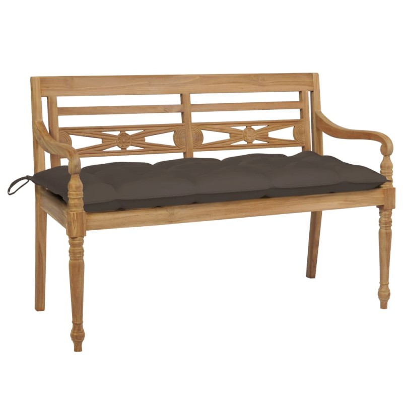 vidaXL Batavia-Gartenbank mit Taupe Kissen 120 cm Teak Massivholz vidaXL Batavia-Gartenbank mit Taupe Kissen 120 cm Teak Massivholz