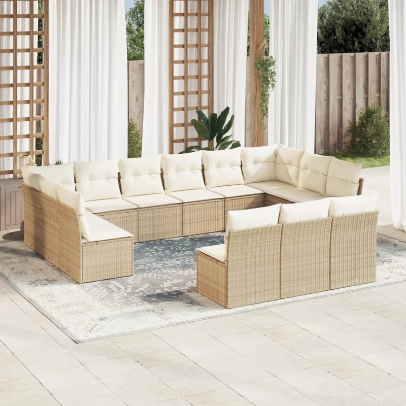 vidaXL 13-tlg. Garten-Sofagarnitur mit Kissen Beige Poly Rattan vidaXL 13-tlg. Garten-Sofagarnitur mit Kissen Beige Poly Rattan