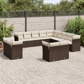 vidaXL 13-tlg. Garten-Sofagarnitur mit Kissen Braun Poly Rattan 