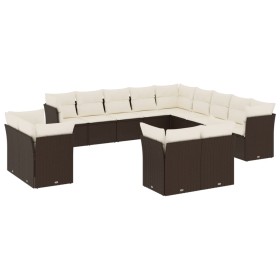 vidaXL 13-tlg. Garten-Sofagarnitur mit Kissen Braun Poly Rattan 