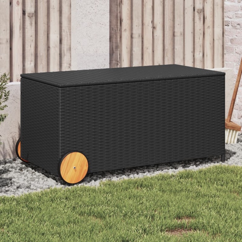 vidaXL Gartentruhe mit Rollen Schwarz 190L Poly Rattan vidaXL Gartentruhe mit Rollen Schwarz 190L Poly Rattan