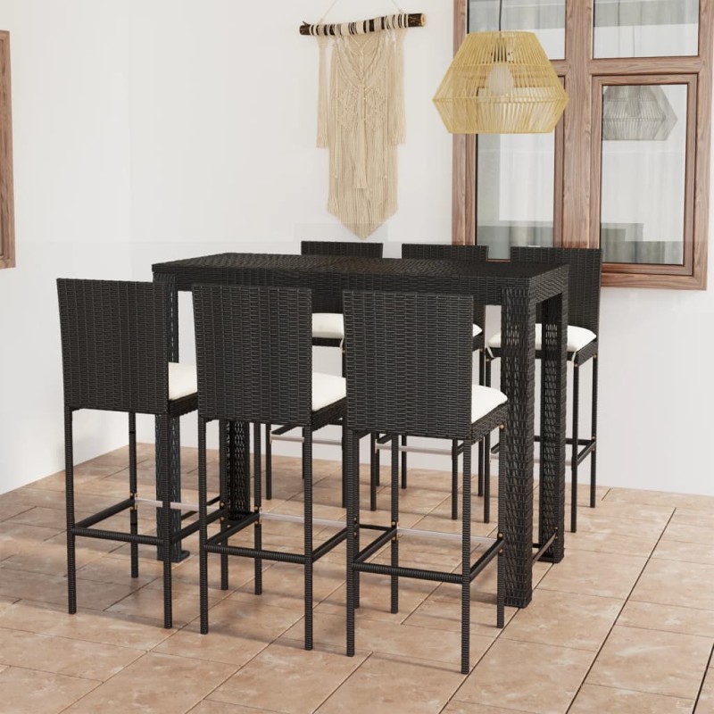 7-tlg. Garten-Bar-Set mit Creme Kissen Poly Rattan 7-tlg. Garten-Bar-Set mit Creme Kissen Poly Rattan