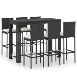 7-tlg. Garten-Bar-Set mit Creme Kissen Poly Rattan
