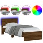 vidaXL Bettgestell mit Kopfteil und LED-Leuchten Braun Eiche 90x190 cm vidaXL Bettgestell mit Kopfteil und LED-Leuchten Braun Eiche 90x190 cm