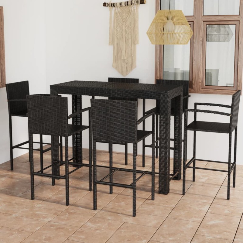 7-tlg. Garten-Bar-Set mit Armlehnen Poly Rattan Schwarz 7-tlg. Garten-Bar-Set mit Armlehnen Poly Rattan Schwarz