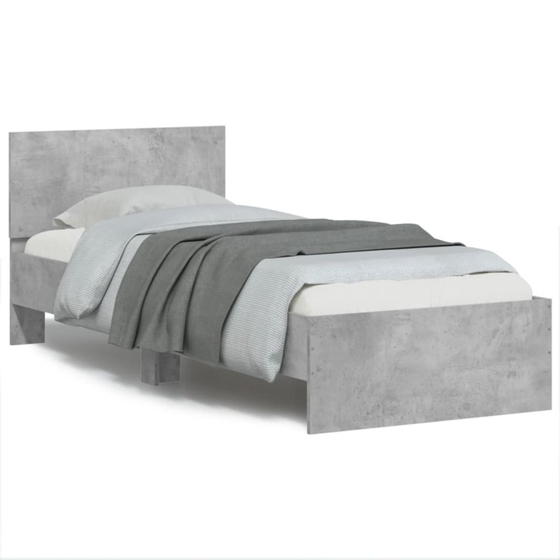 vidaXL Bettgestell mit Kopfteil und LED-Leuchten Betongrau 75x190 cm vidaXL Bettgestell mit Kopfteil und LED-Leuchten Betongrau 75x190 cm