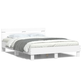 vidaXL Bettgestell mit Kopfteil LED-Beleuchtung Weiß 140x190 cm