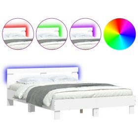vidaXL Bettgestell mit Kopfteil LED-Beleuchtung Weiß 140x190 cm